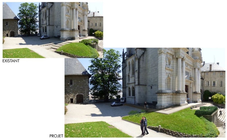 Le projet de rampe d'accès à la Sainte-Chapelle de l'agence d'ARJHIL, maitre d'oeuvre. Avant / après. ©D'ARJHIL