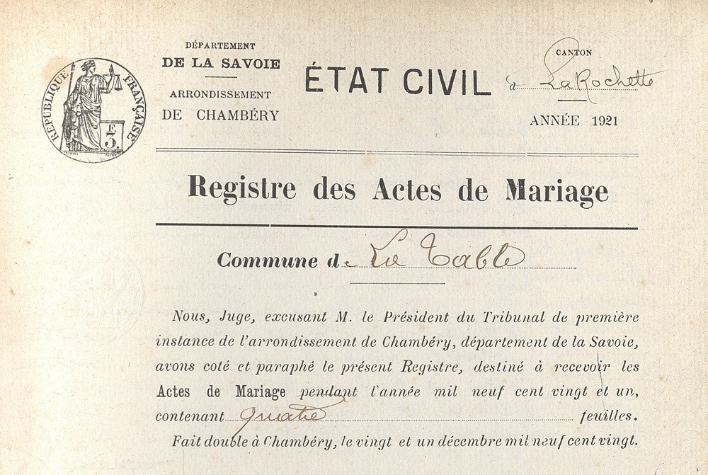 Extrait du registre d'état civil de la commune de La Table, 1921-1950 (3E 5587)