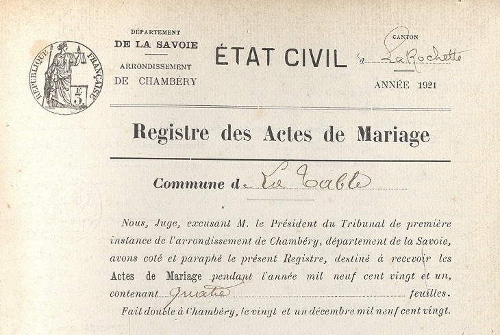 Extrait du registre d'état civil de la commune de La Table, 1921-1950 (3E 5587)