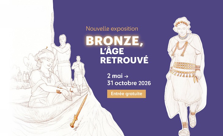 Visuel de l'exposition "Bronze, l'âge retrouvé" au Musée Savoisien - Dessin : Pierre-Yves Videlier - Conception graphique : Marion Boucharlat